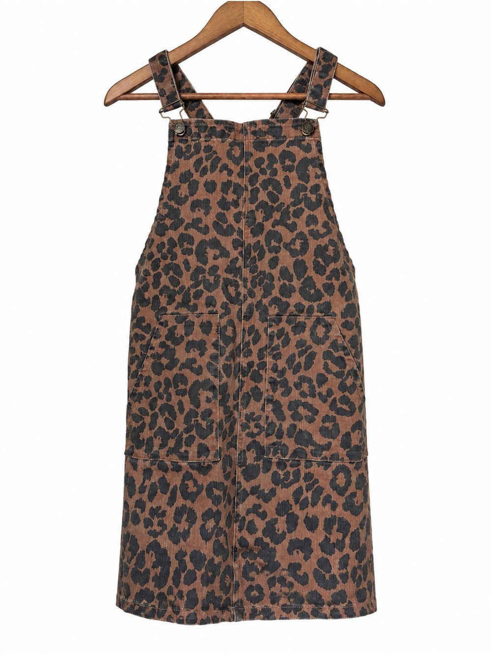 Sadie & Sage Leopard Print Overall Pinafore Dress Women’s S Cotton